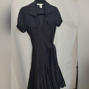 Diane Von Furstenberg Taffy Eyelet Black Wrap-style Dress